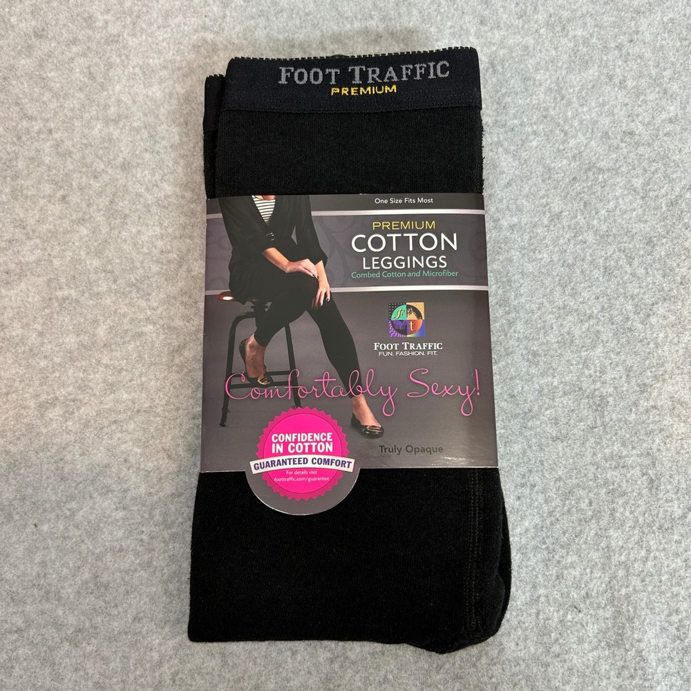 Foot Traffic Premium Cotton Leggings Black Opaque‎ Microfiber Women OSFM New NIP